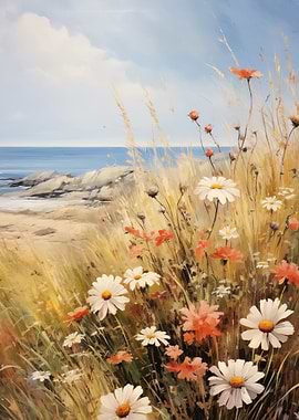 Coastal wildflowers and ocean