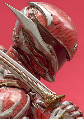 Red and Silver Sci-Fi Warrior with Sword