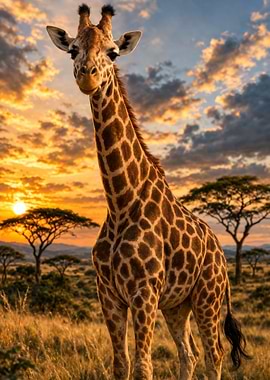 Giraffe at Sunset in Africa