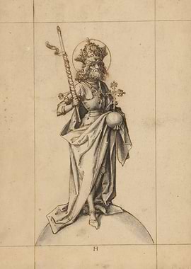 Saint standing on a globe