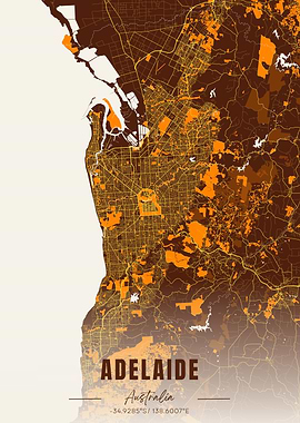 Adelaide Australia Map Art