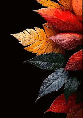 Autumn Leaves on Black Background