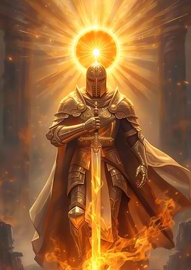 Golden Knight with Fiery Sword