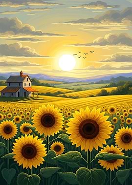 Sunflower Field at Sunset