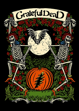 Grateful Dead Halloween Skeletons and Pumpkin