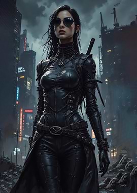 Cyberpunk Woman in Futuristic City