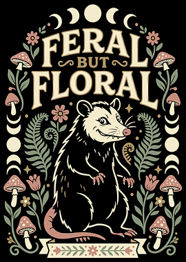 Feral But Floral Opossum Art