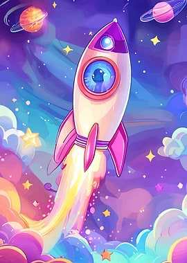 Cute Rocket Launching into Space