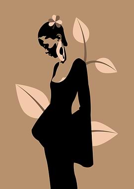 Minimalist Woman in Black Dress with Flower