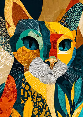 Vibrant Abstract Cat Collage Pop Art