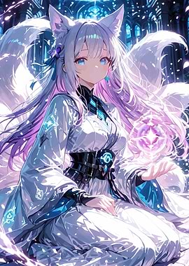 Anime Kitsune Holding Magical Orb