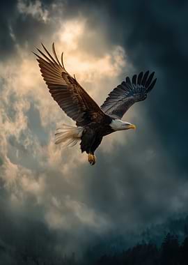 Majestic Bald Eagle Soaring Through Stormy Skies