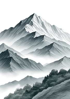 Misty Mountain Landscape Painting