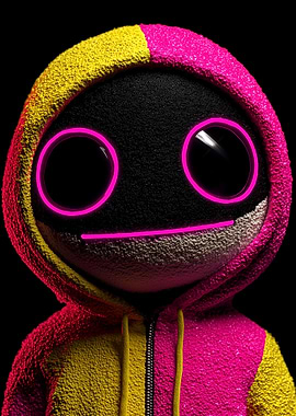 Bicolor Hoodie Character with Neon Eyes