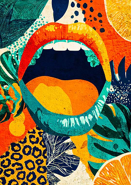 Tropical Pop Art Mouth Abstract Collage