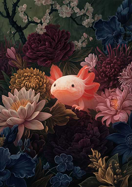 Axolotl Among Flowers