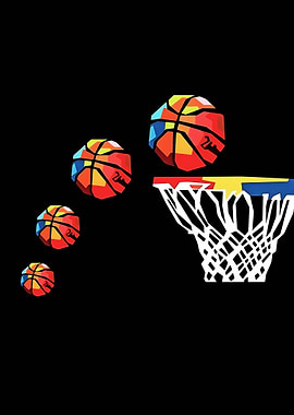 Basketballs flying into a hoop