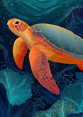 Vibrant Sea Turtle Underwater