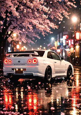 JDM R34 in Cherry Blossom Rain