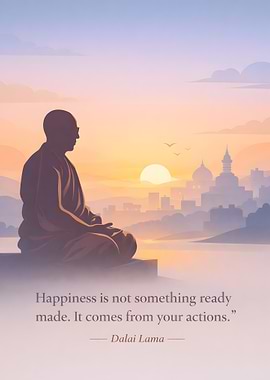 Dalai Lama meditating at sunrise