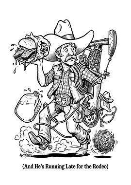 Cowboy Running Late for Rodeo