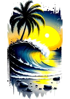 Tropical Sunset Wave Painting
