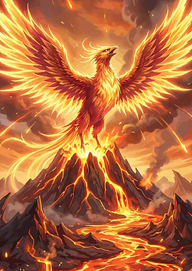 Phoenix Rising from Volcano