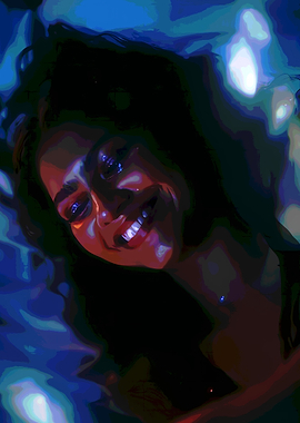 Woman smiling with blue lights