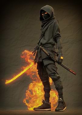 Ninja with Fiery Katana