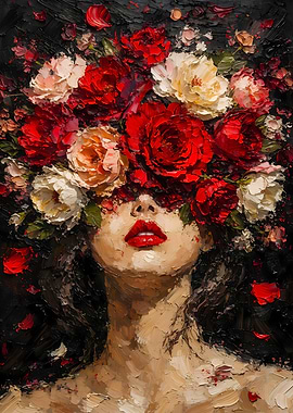 Bloom of Passion: A Face Adorned with Crimson Roses