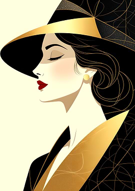Elegant Woman in a Black and Gold Hat