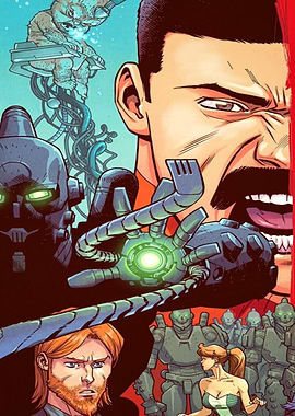 Comic Panel with Robots and Characters