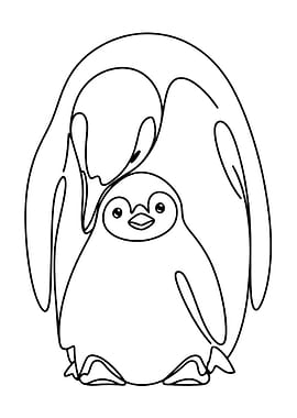 Mother and baby penguin line art