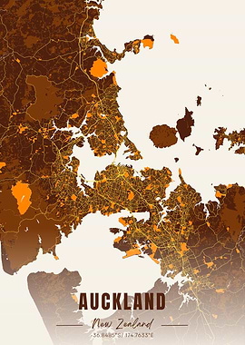 Auckland New Zealand Map Art
