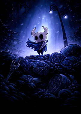 Hollow Knight Character in Snowy Forest