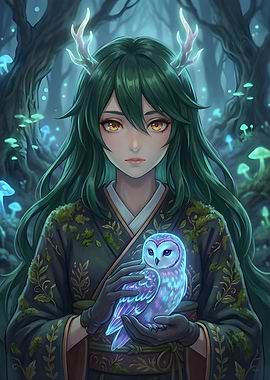 Forest Spirit Holding a Glowing Owl