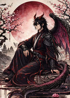 Demon with Dragon Wings and Horns