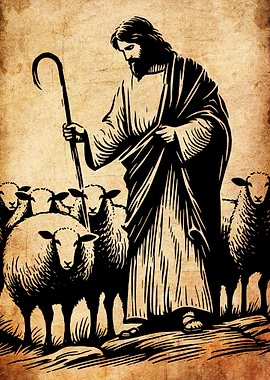 Jesus the Good Shepherd with Sheep