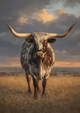 Texas Longhorn Bull in Field