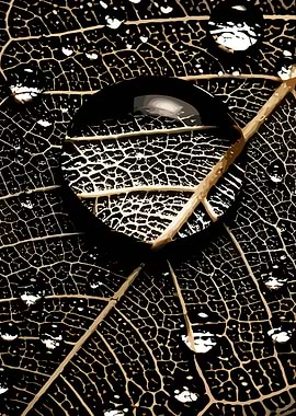 Macro Leaf Veins with Water Droplets