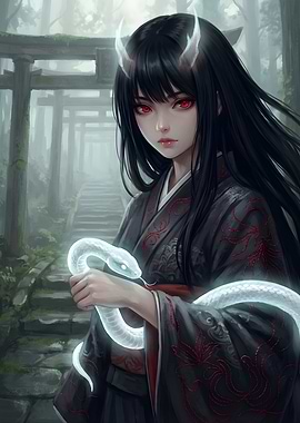 Demon Girl with Glowing Snake