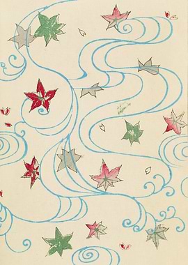 Japanese Maple Leaves and Water Swirls