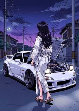 Anime Girl Kimono with Car Mazda Rx7