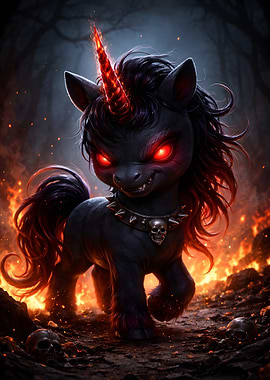 Cartoon Evil Fiery Unicorn