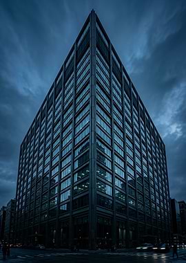 Modern Skyscraper Under Dark Clouds