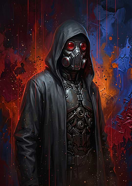 Cyberpunk character with gas mask