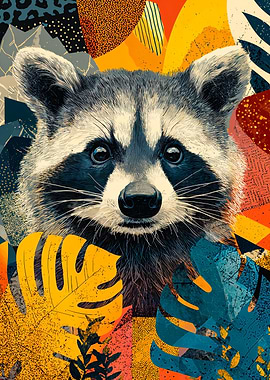 Raccoon Abstract Collage Pop Art