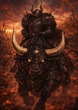 Dark Warrior Riding a Bull