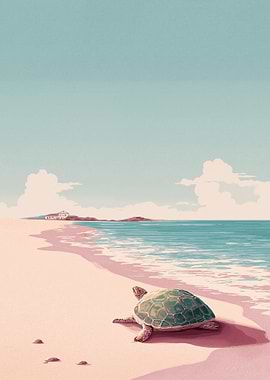 Turtle on a Pink Beach