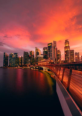 Portrait Print of Singapore's Jubilee Bridge at Golden Hour